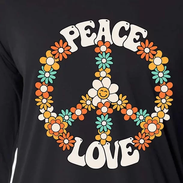 Peace Sign Love 60s 70s Costume Groovy Hippie Theme Party Cooling Performance Long Sleeve Crew