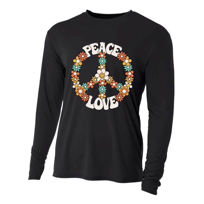 Peace Sign Love 60s 70s Costume Groovy Hippie Theme Party Cooling Performance Long Sleeve Crew