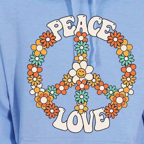 Peace Sign Love 60s 70s Costume Groovy Hippie Theme Party Unisex Surf Hoodie