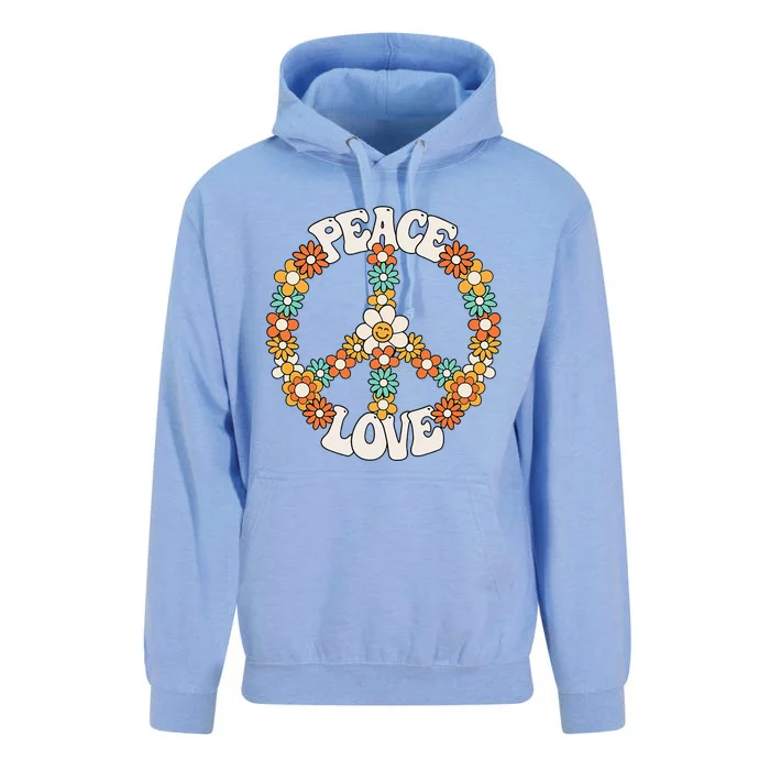 Peace Sign Love 60s 70s Costume Groovy Hippie Theme Party Unisex Surf Hoodie