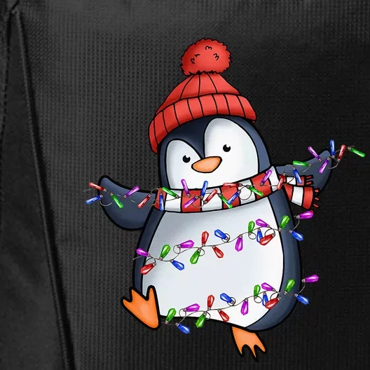 Penguin Santa Lights Christmas Pajamas Cute Penguins Xmas City Backpack