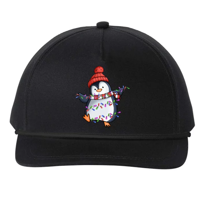 Penguin Santa Lights Christmas Pajamas Cute Penguins Xmas Snapback Five-Panel Rope Hat