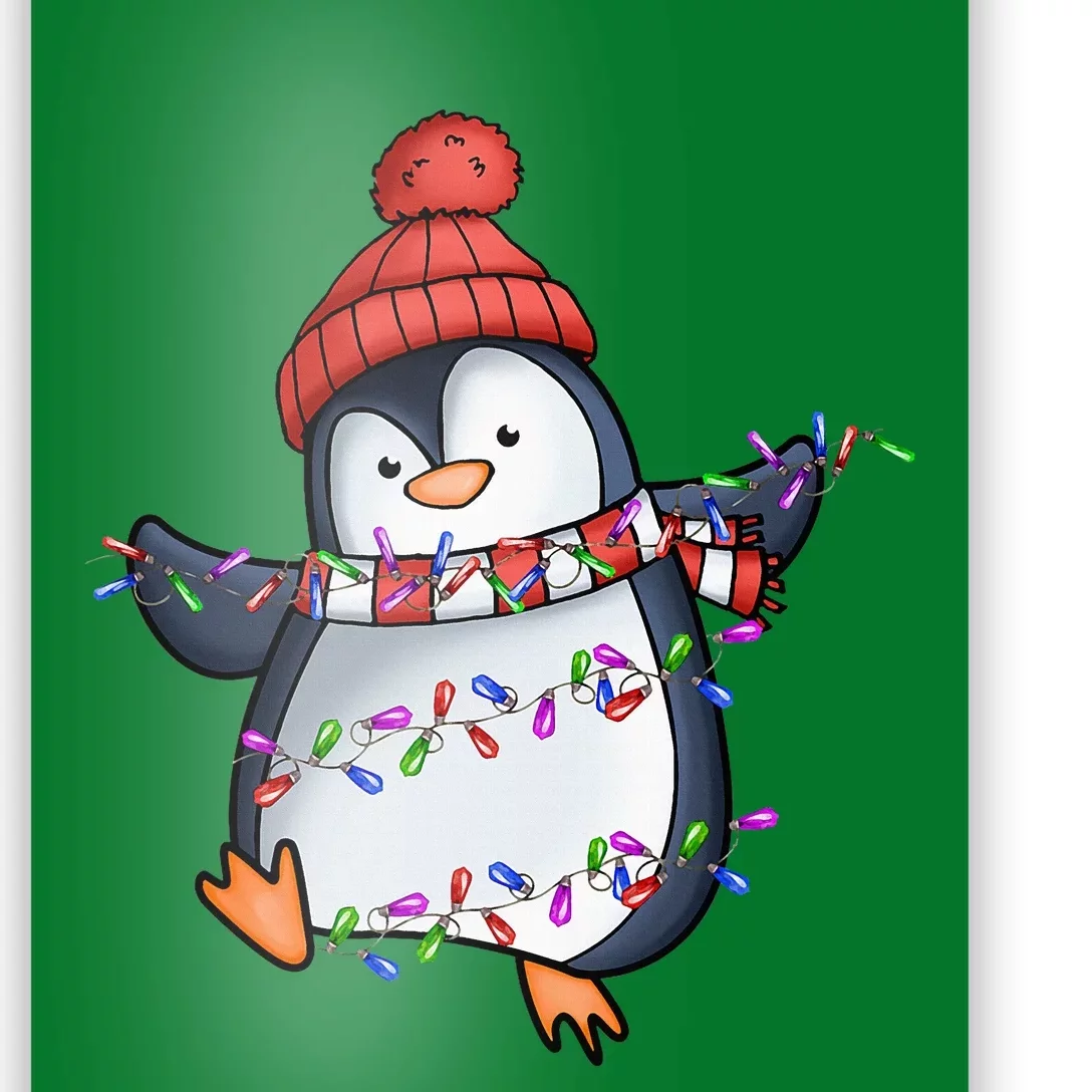 Penguin Santa Lights Christmas Pajamas Cute Penguins Xmas Poster