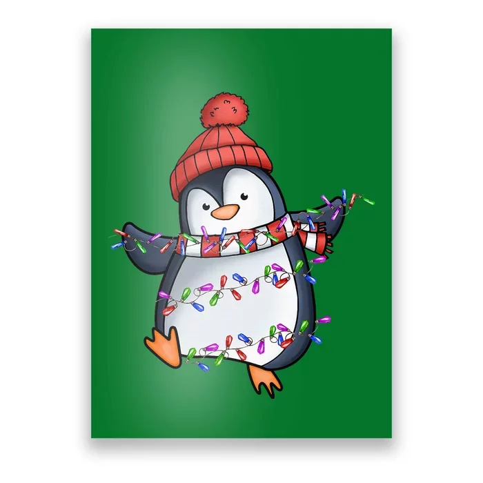 Penguin Santa Lights Christmas Pajamas Cute Penguins Xmas Poster