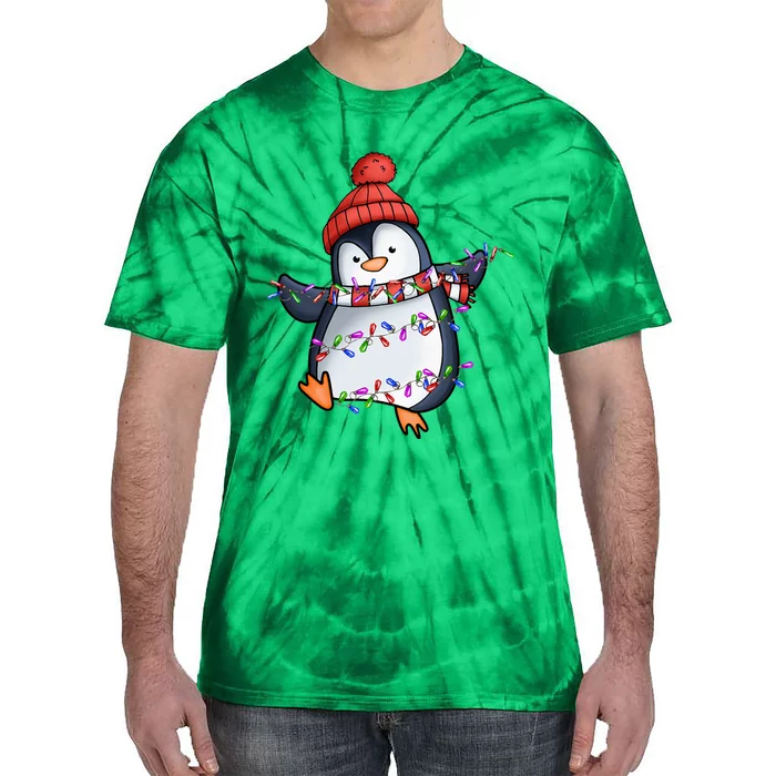 Penguin Santa Lights Christmas Pajamas Cute Penguins Xmas Tie-Dye T-Shirt