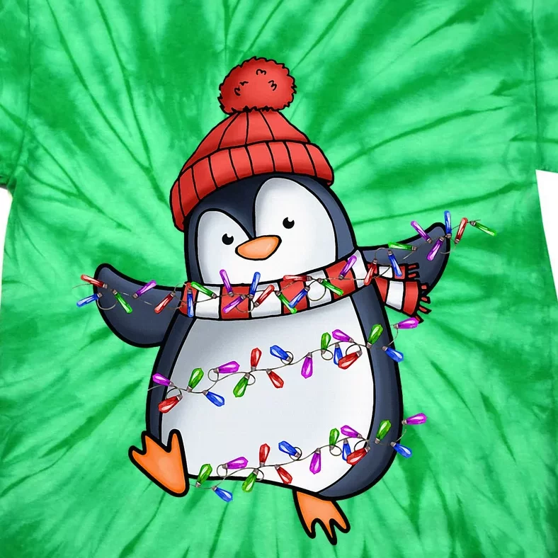 Penguin Santa Lights Christmas Pajamas Cute Penguins Xmas Tie-Dye T-Shirt