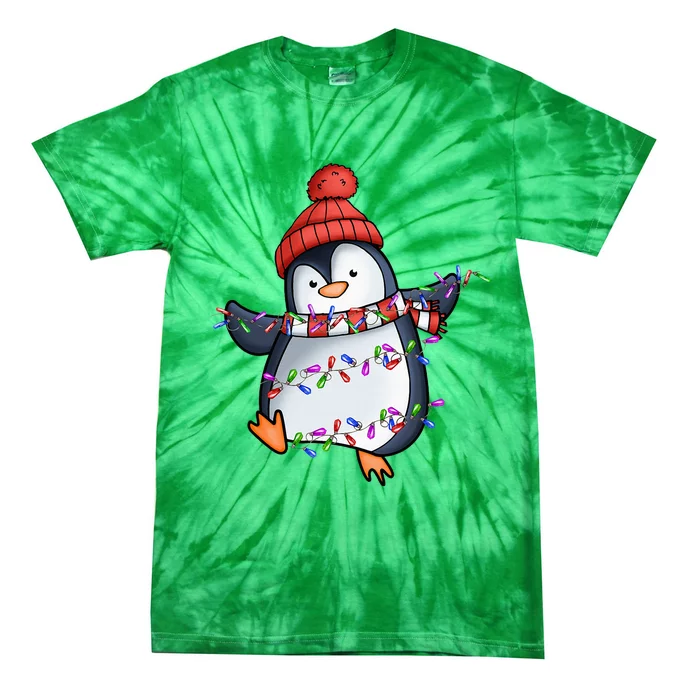 Penguin Santa Lights Christmas Pajamas Cute Penguins Xmas Tie-Dye T-Shirt