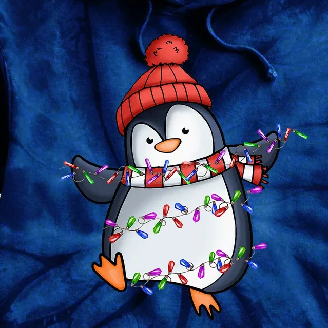 Penguin Santa Lights Christmas Pajamas Cute Penguins Xmas Tie Dye Hoodie