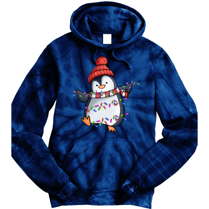 Penguin Santa Lights Christmas Pajamas Cute Penguins Xmas Tie Dye Hoodie