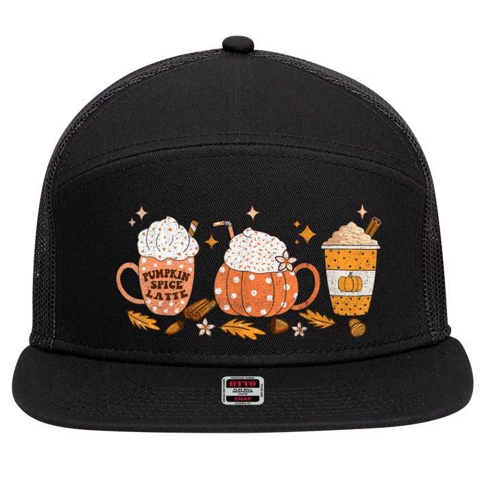 Pumpkin Spice Latte Fall Vibes Autumn Pumpkin Spice Coffee 7 Panel Mesh Trucker Snapback Hat