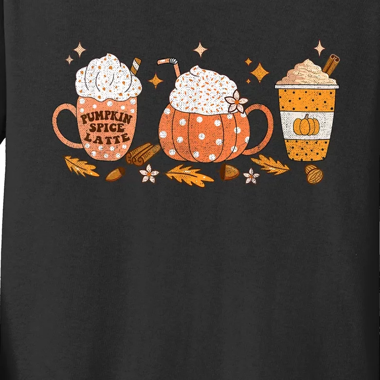 Pumpkin Spice Latte Fall Vibes Autumn Pumpkin Spice Coffee Kids Long Sleeve Shirt