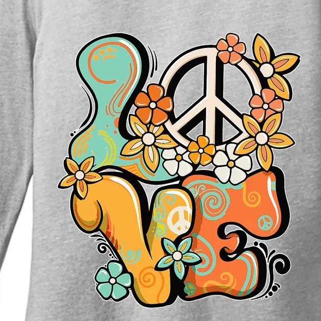 Peace Sign Love 60s 70s Costume Groovy Hippie Theme Party Womens CVC Long Sleeve Shirt