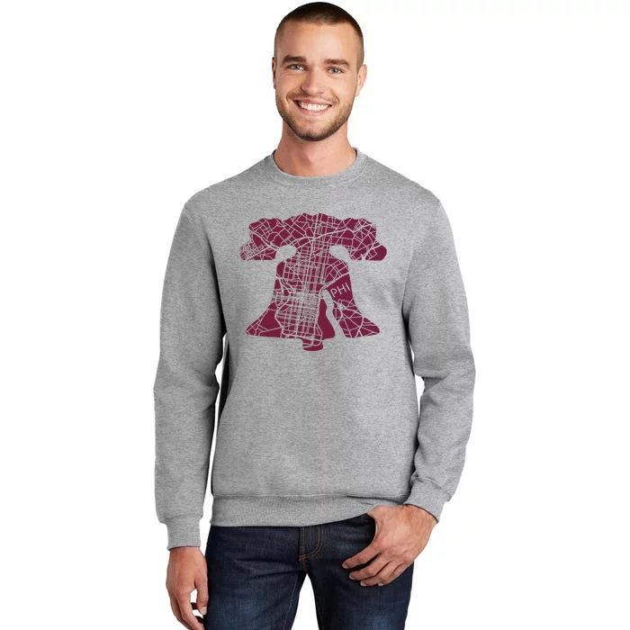 Philadelphia Street Map Liberty Bell Vintage Maroon P.Hilly Tall Sweatshirt