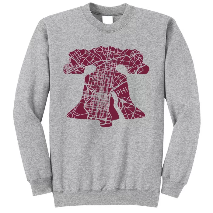 Philadelphia Street Map Liberty Bell Vintage Maroon P.Hilly Tall Sweatshirt