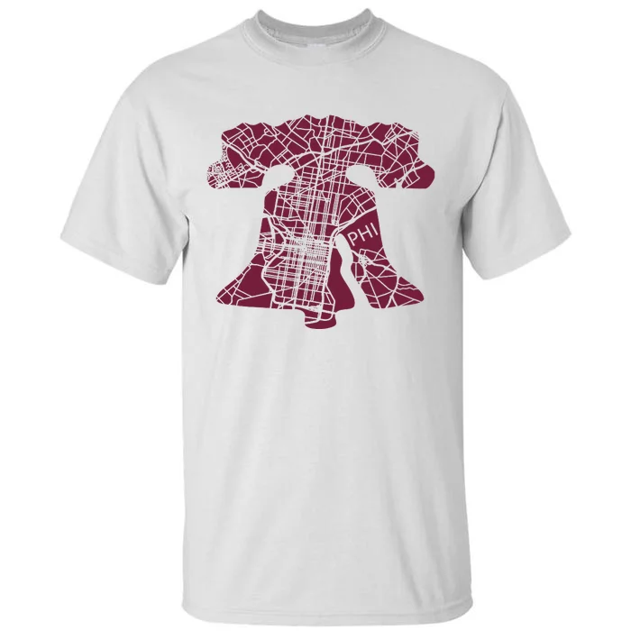 Philadelphia Street Map Liberty Bell Vintage Maroon P.Hilly Tall T-Shirt