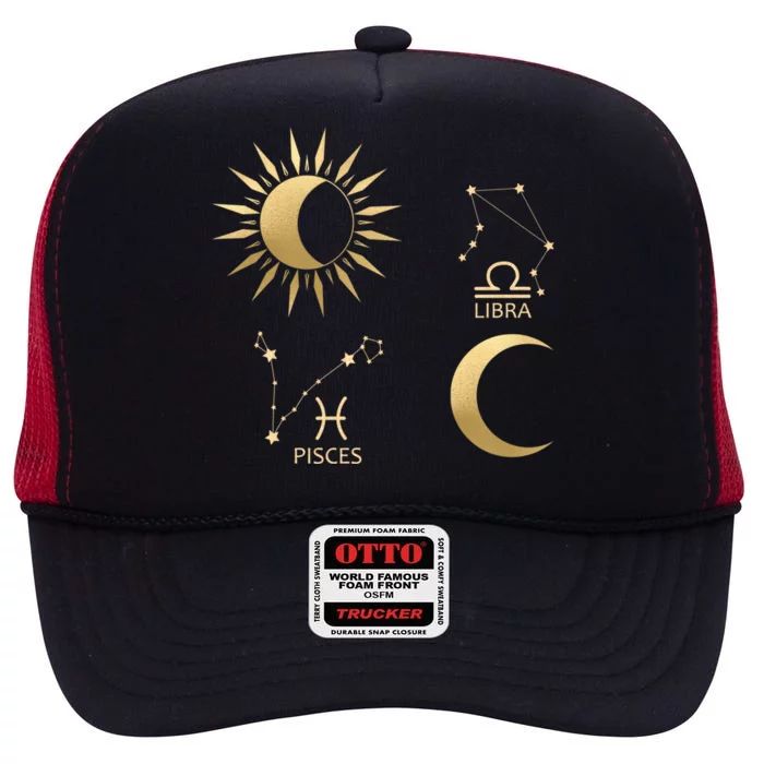 Pisces Sunlibra Moon Zodiac Great Gift High Crown Mesh Trucker Hat