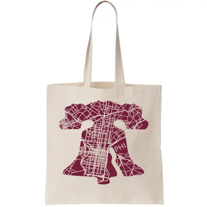 Philadelphia Street Map Liberty Bell Vintage Maroon Tote Bag