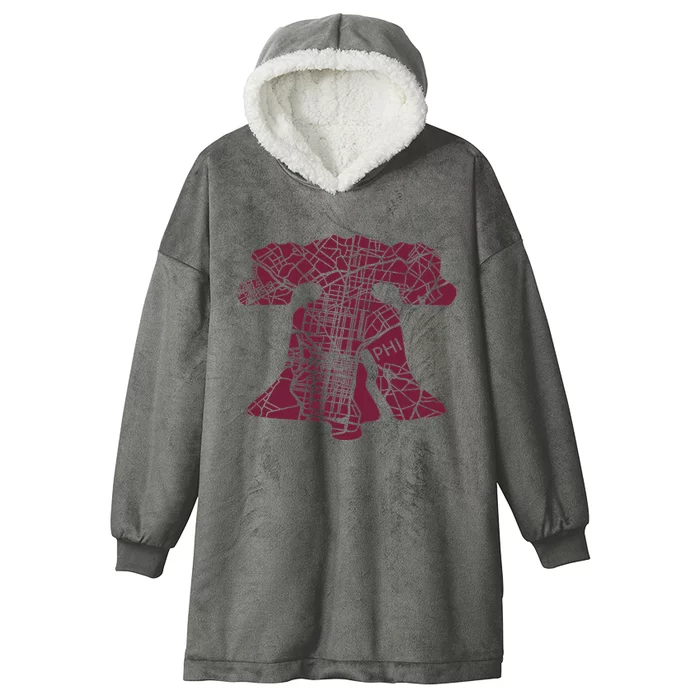 Philadelphia Street Map Liberty Bell Vintage Maroon Hooded Wearable Blanket