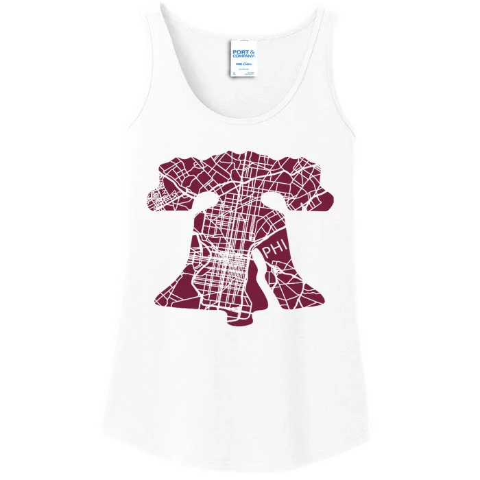 Philadelphia Street Map Liberty Bell Vintage Maroon Ladies Essential Tank