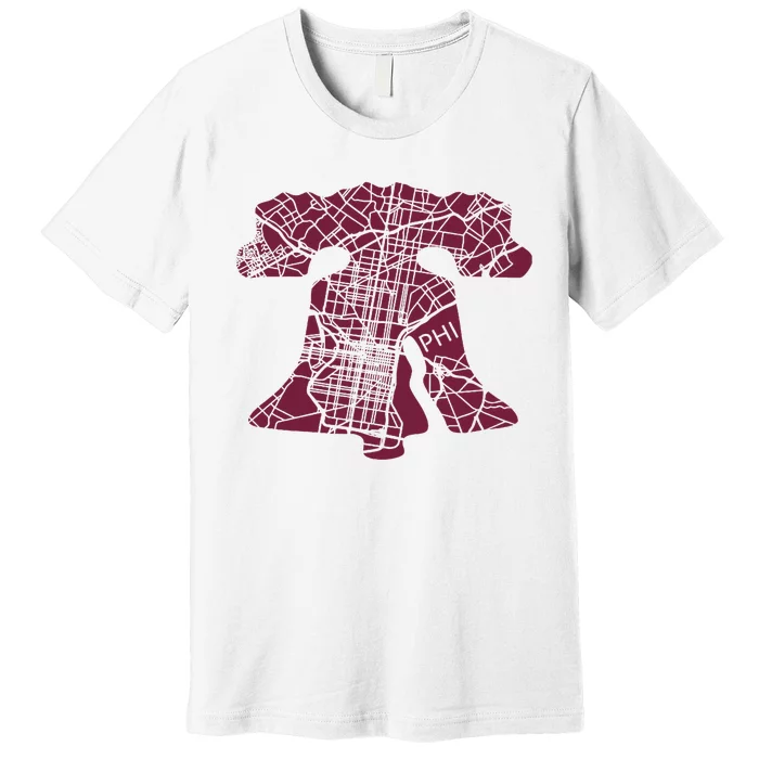 Philadelphia Street Map Liberty Bell Vintage Maroon Premium T-Shirt