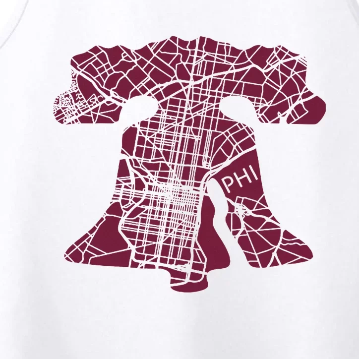 Philadelphia Street Map Liberty Bell Vintage Maroon Performance Tank