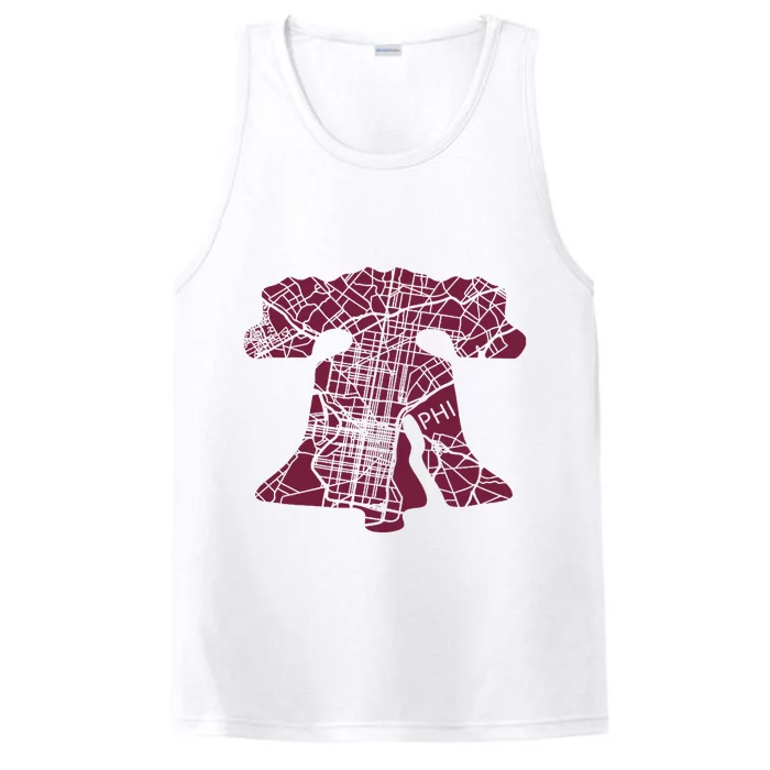 Philadelphia Street Map Liberty Bell Vintage Maroon Performance Tank