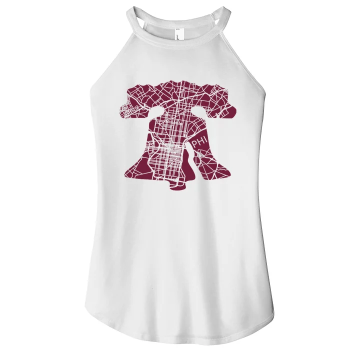 Philadelphia Street Map Liberty Bell Vintage Maroon Women’s Perfect Tri Rocker Tank