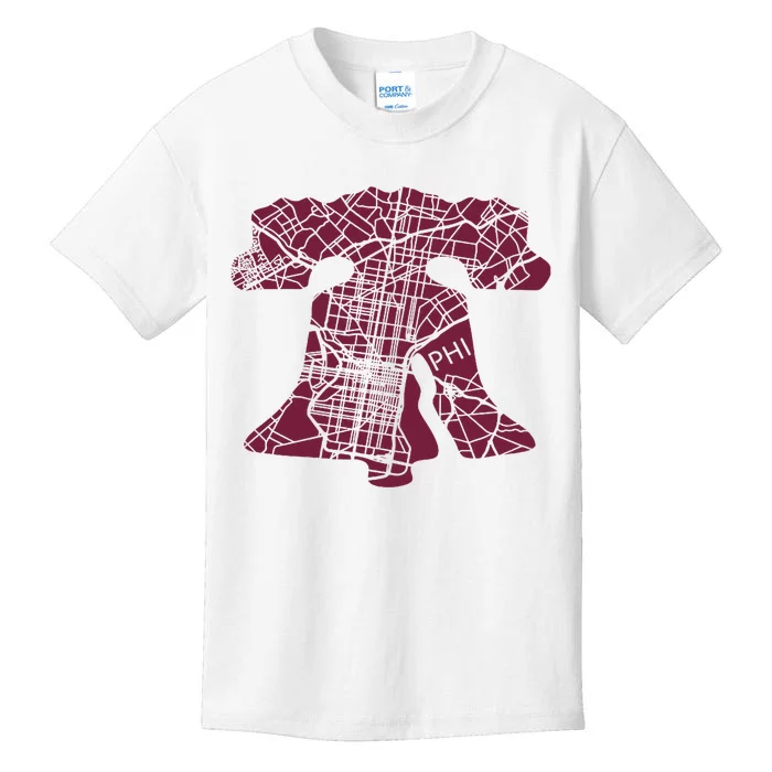 Philadelphia Street Map Liberty Bell Vintage Maroon Kids T-Shirt