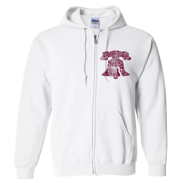 Philadelphia Street Map Liberty Bell Vintage Maroon Full Zip Hoodie