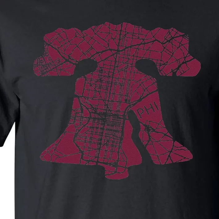 Philadelphia Street Map Liberty Bell Vintage Maroon Tall T-Shirt