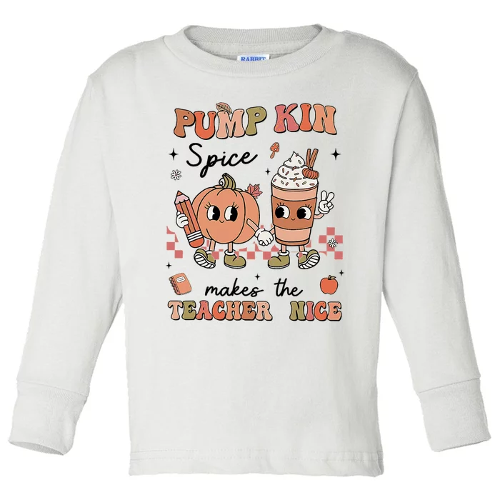 Pumpkin Spice Makes Teacher Nice Retro Teacher Thanksgiving Toddler Long Sleeve Shirt