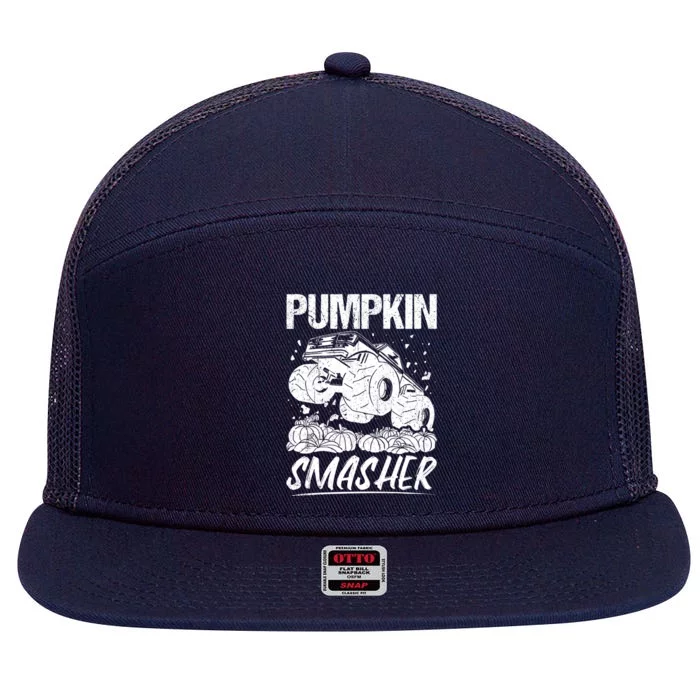 Pumpkin Smasher Monster Truck Pumpkin Halloween Party Great Gift 7 Panel Mesh Trucker Snapback Hat