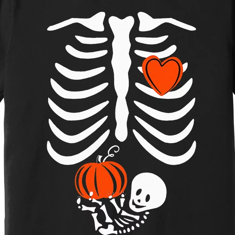 Pregnant Skeleton Mom Halloween Pregnancy Baby Announcement Premium T-Shirt