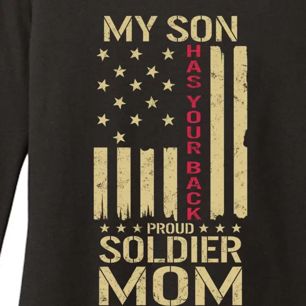 Proud Soldier Mom My Son Has Your Back Usa American Flag Gift Womens CVC Long Sleeve Shirt