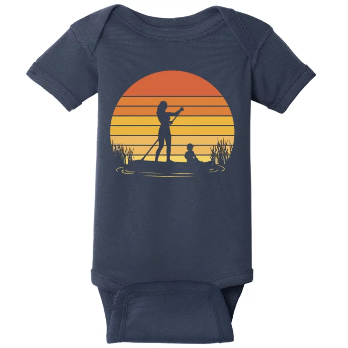 Paddle Surf Mother And Child Sunset Baby Bodysuit