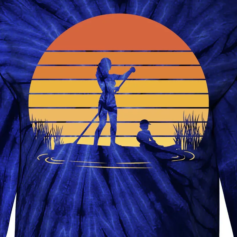 Paddle Surf Mother And Child Sunset Tie-Dye Long Sleeve Shirt