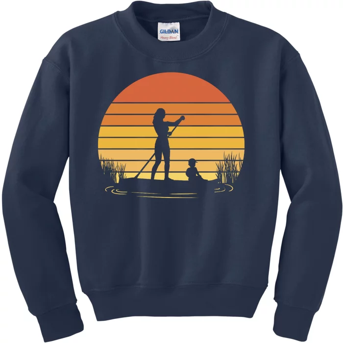 Paddle Surf Mother And Child Sunset Kids Sweatshirt