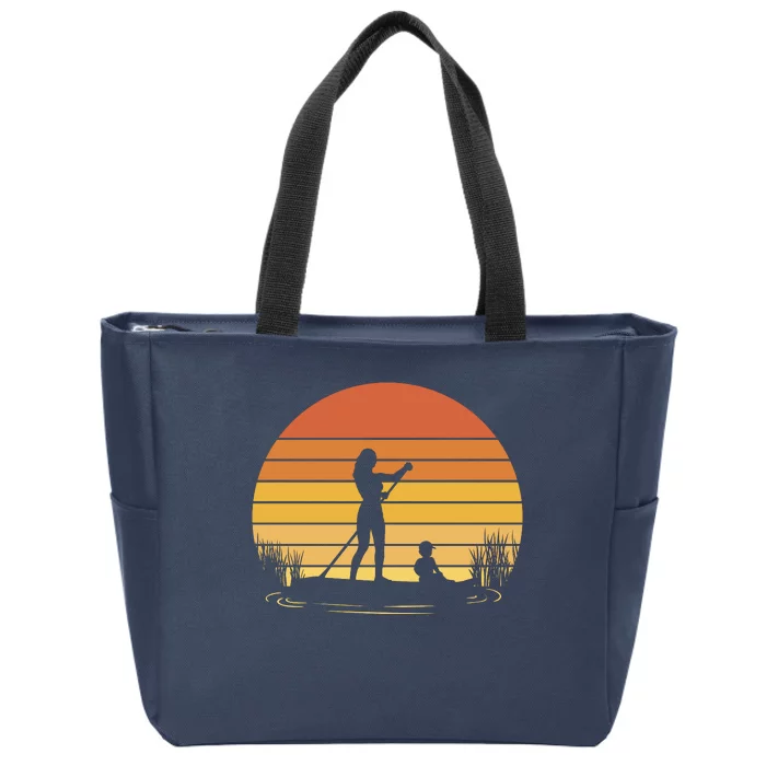 Paddle Surf Mother And Child Sunset Zip Tote Bag