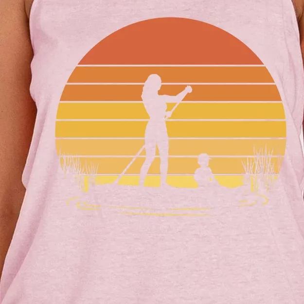 Paddle Surf Mother And Child Sunset Women's Knotted Racerback Tank