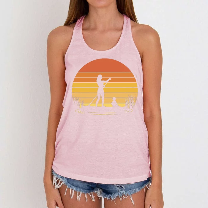 Paddle Surf Mother And Child Sunset Women's Knotted Racerback Tank