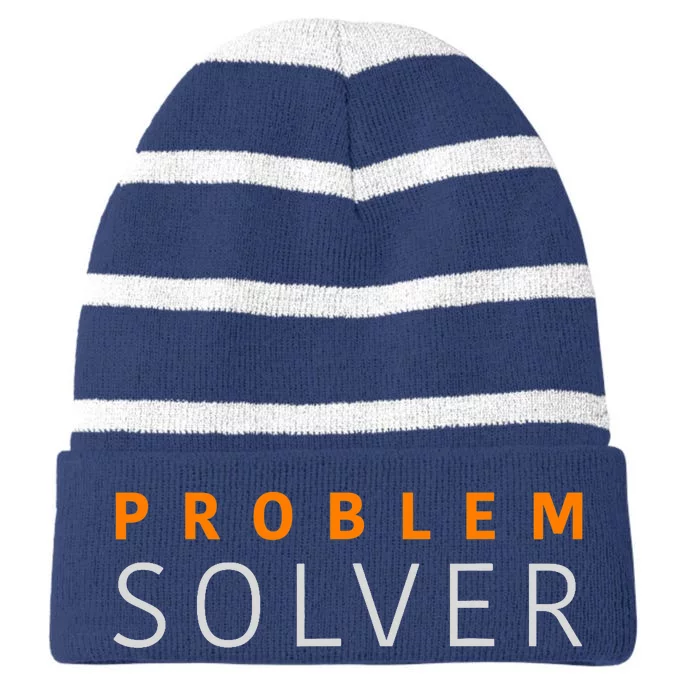 Problem SOLVER Mood Top Confident Positive Attitude Quote Striped Beanie with Solid Band