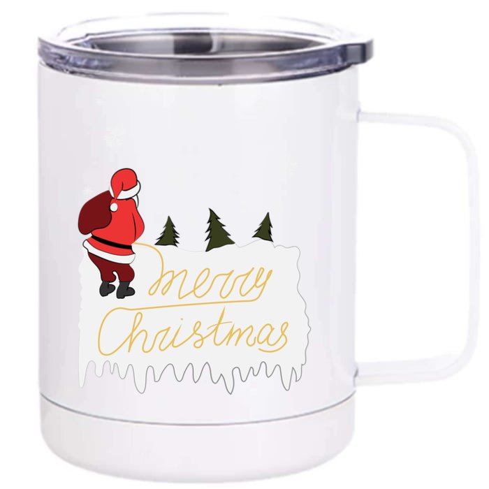 Peeing Santa Merry Christmas Ugly Christmas Xmas Funny Gift Front & Back 12oz Stainless Steel Tumbler Cup