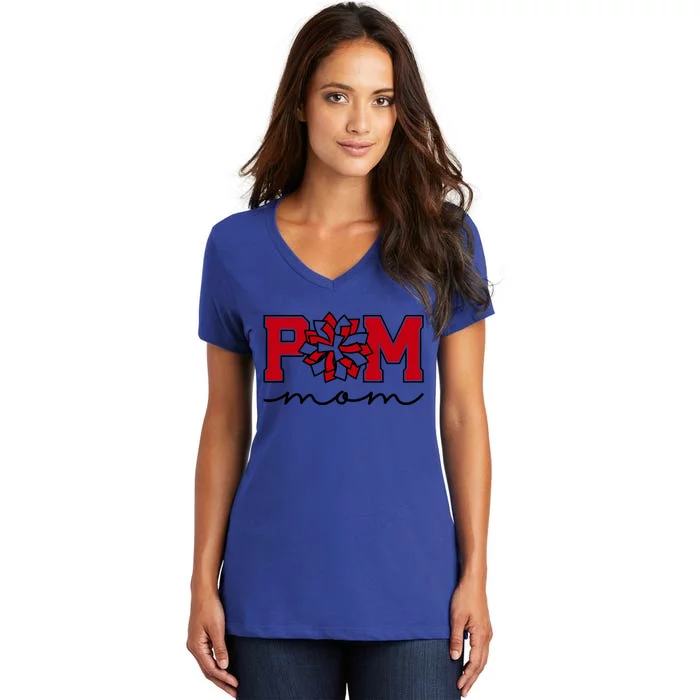 Pom Squad Mom For Dance Cheer Spirit Squad Red Black Cute Gift Women's V-Neck T-Shirt