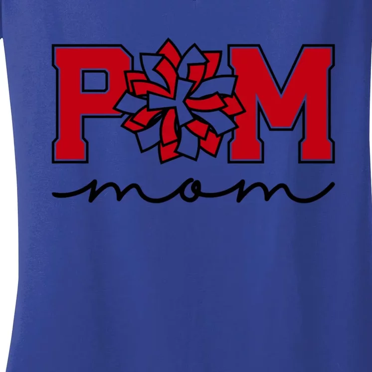 Pom Squad Mom For Dance Cheer Spirit Squad Red Black Cute Gift Women's V-Neck T-Shirt