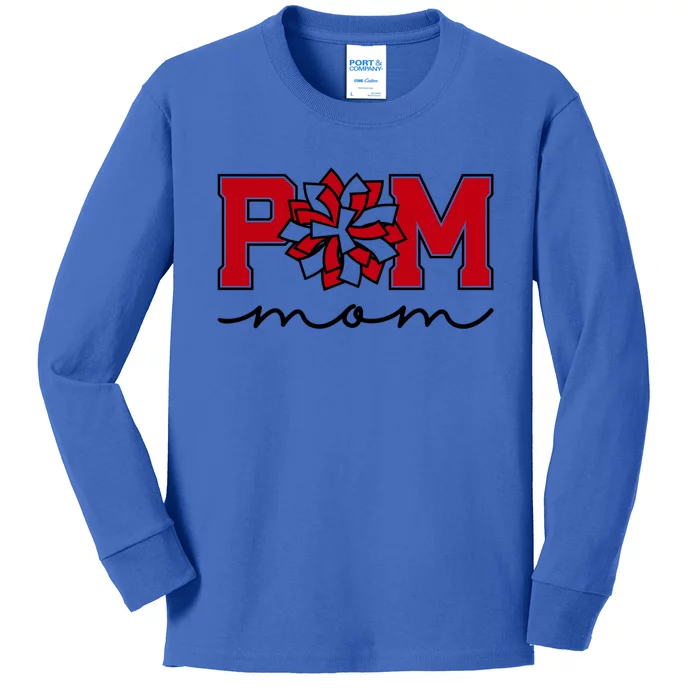 Pom Squad Mom For Dance Cheer Spirit Squad Red Black Cute Gift Kids Long Sleeve Shirt