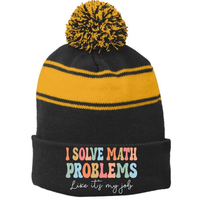 Problem Solver Math Mathematics Back To School Math Teacher Stripe Pom Pom Beanie