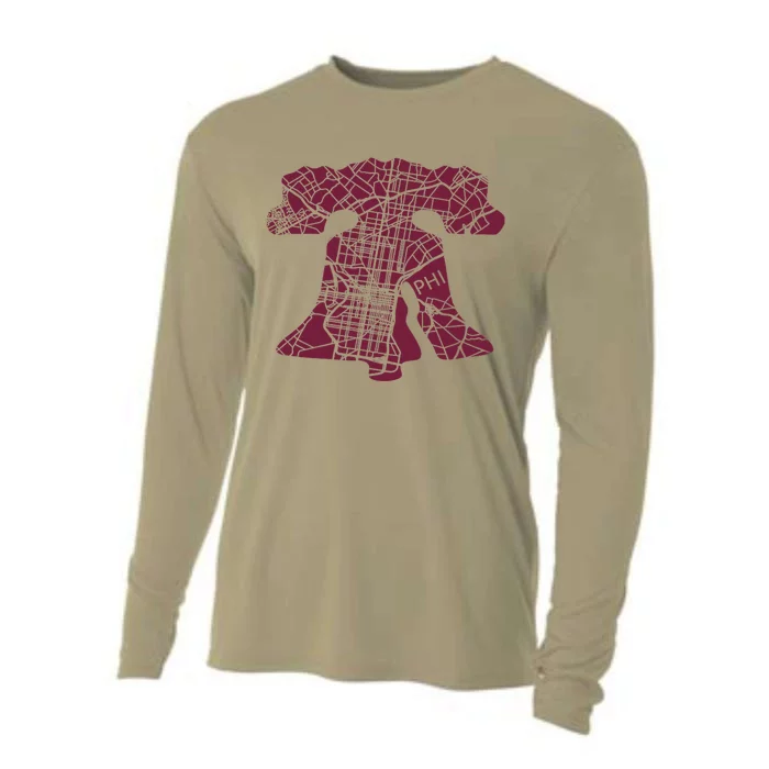 Philadelphia Street Map Liberty Bell Vintage Maroon Cooling Performance Long Sleeve Crew