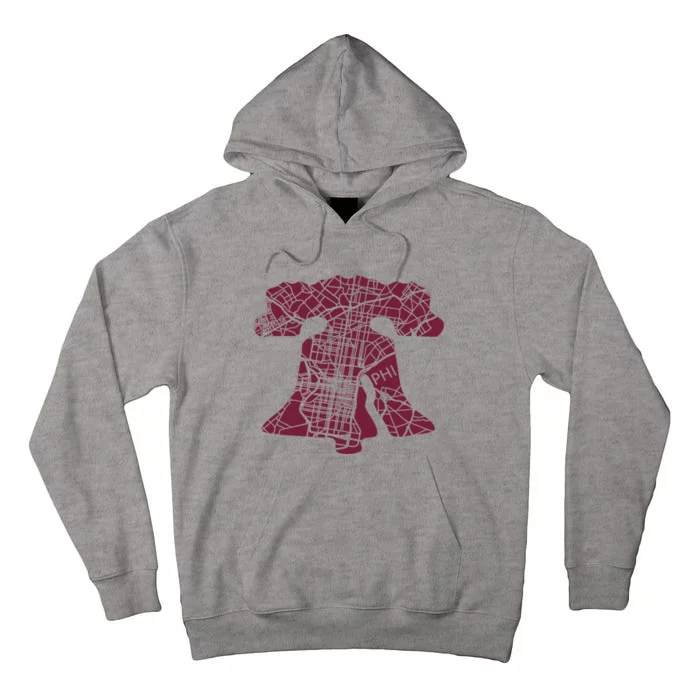 Philadelphia Street Map Liberty Bell Vintage Maroon Tall Hoodie