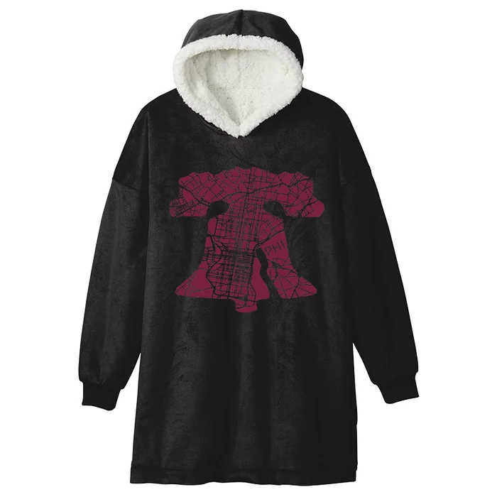 Philadelphia Street Map Liberty Bell Vintage Maroon Hooded Wearable Blanket