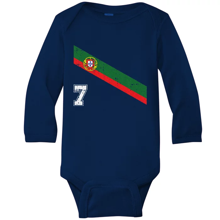 Portugal Soccer Number 7 Portugese Football Sports Lover Fan Baby Long Sleeve Bodysuit